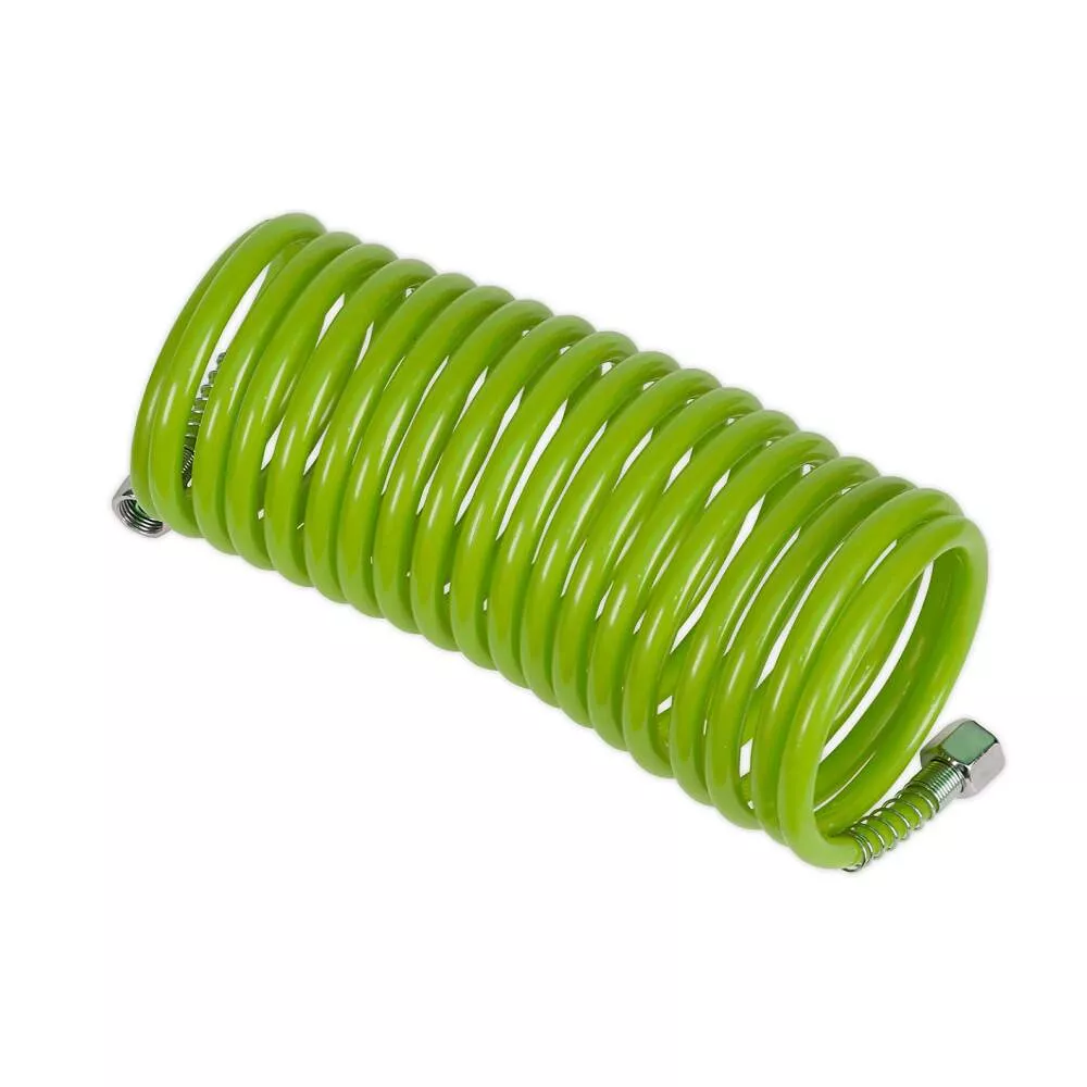 5m x Ø5mm PE Coiled Air Hose with 1/4in. BSP Unions - Green